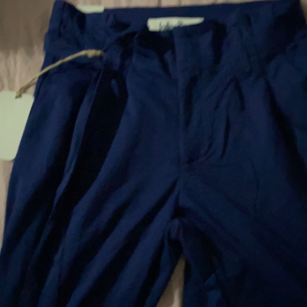 Blue Cotton Belted Tie Pants